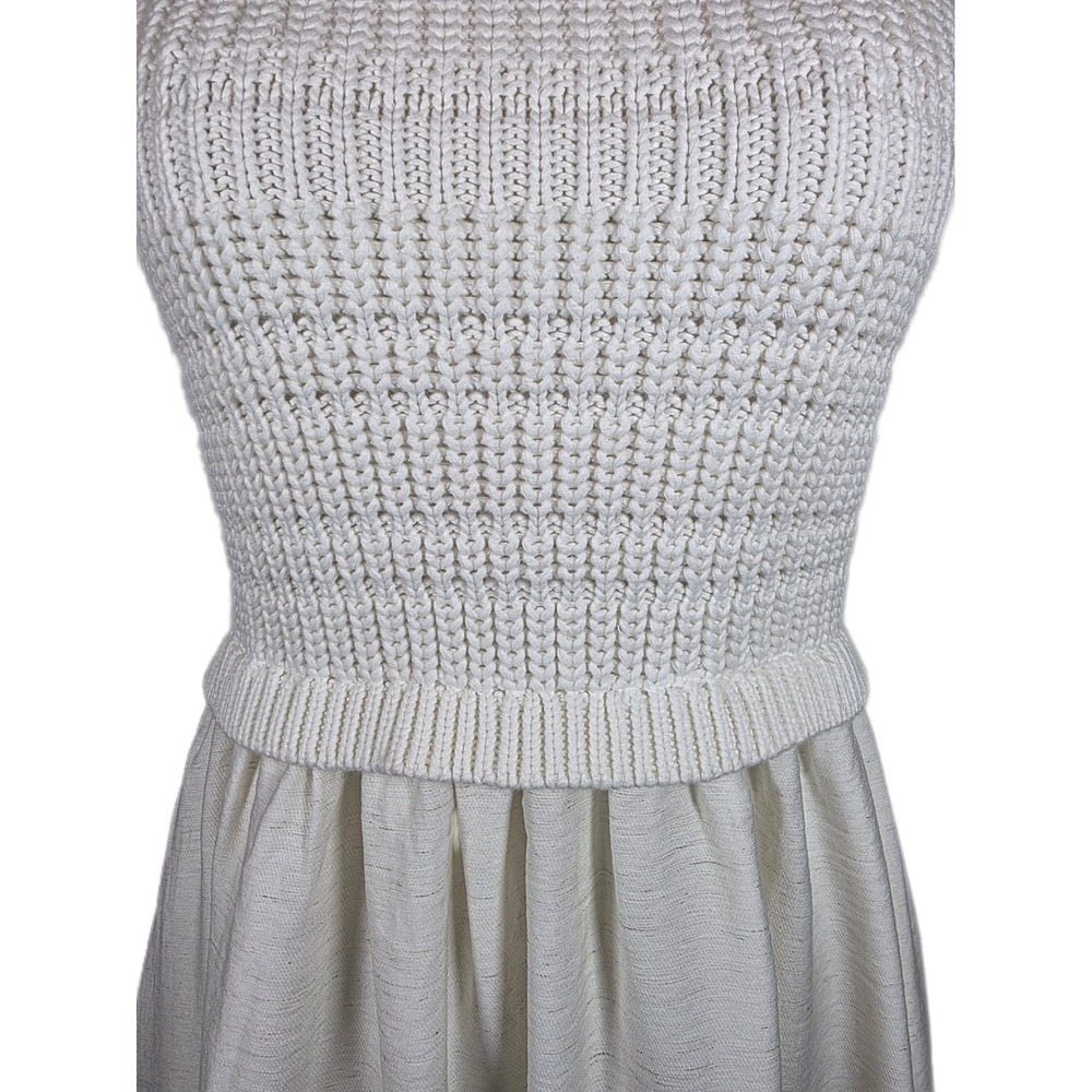August Sky Cream Mixed Media Knit Sleeveless Midi Dress w/Pockets - Picture 4 of 11